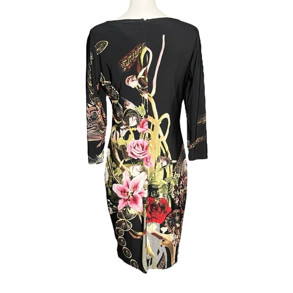 Joseph Ribkoff Long Sleeve Sheath Dress Black Pink Roses Size 12 Stretchy Knit - Picture 5 of 10